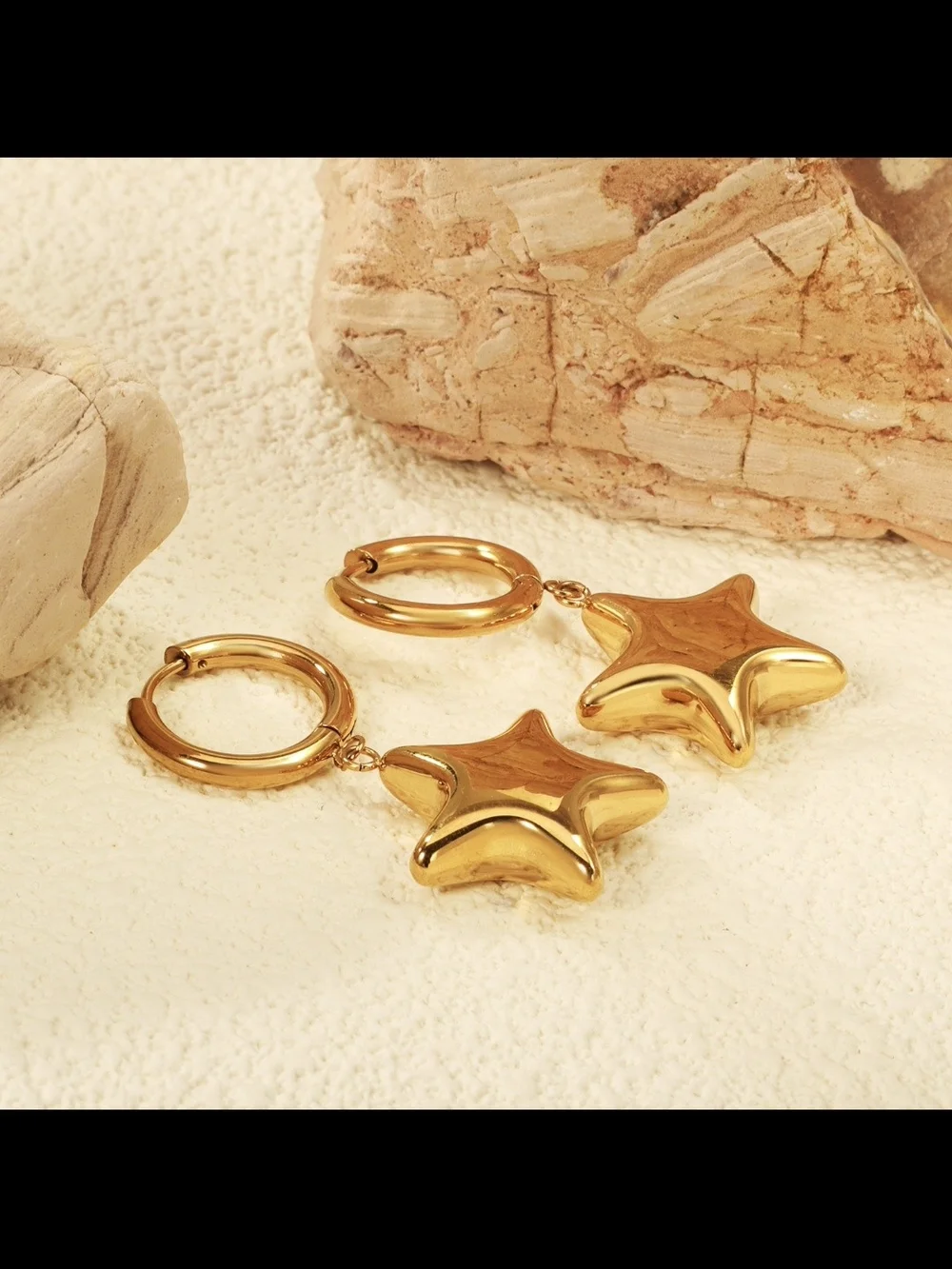 Gold Star Hoop Drop Earrings - Unbranded